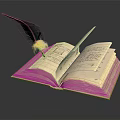 Classic Open Book With Spread Pages And Blue Green Feather Quill