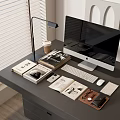 Modern Office Desk Setup With Computer Monitor Lamp Keyboard Mouse Coffee Cup And Books
