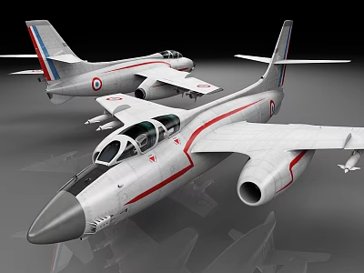 White Military Fighter Jet Models With Red And Blue Stripes 3D Render 3d model