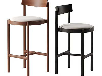 Modern Brown And Black Bar Stools With Wooden Frame And Upholstered Seats 3d model