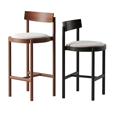 Modern Brown And Black Bar Stools With Wooden Frame And Upholstered Seats 3d model
