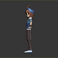 3D Animated Character With Red Hair Blue Headband And Blue Jacket Standing With Arms Outstretched