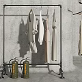 Metal Clothing Racks With Hanging Clothes And Dresses In Minimalist Store Interior