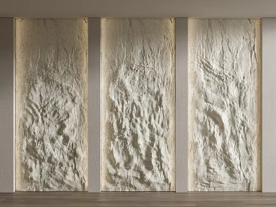 Bed Background Wall Design With Three Textured Light Beige Panels And Natural Texture 3d model
