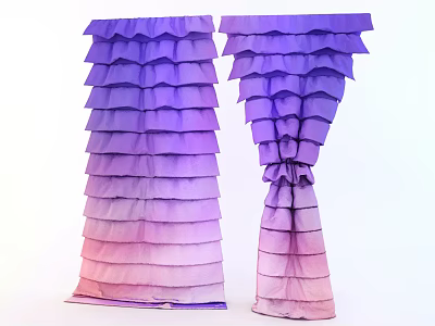 Purple Pink Ombre Layered Ruffled Curtains For Elegant Home Window Decor 3d model