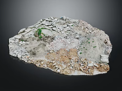 Natural Rocky Terrain Model With Broken Rocks Varied Soil And Green Vegetation 3d model