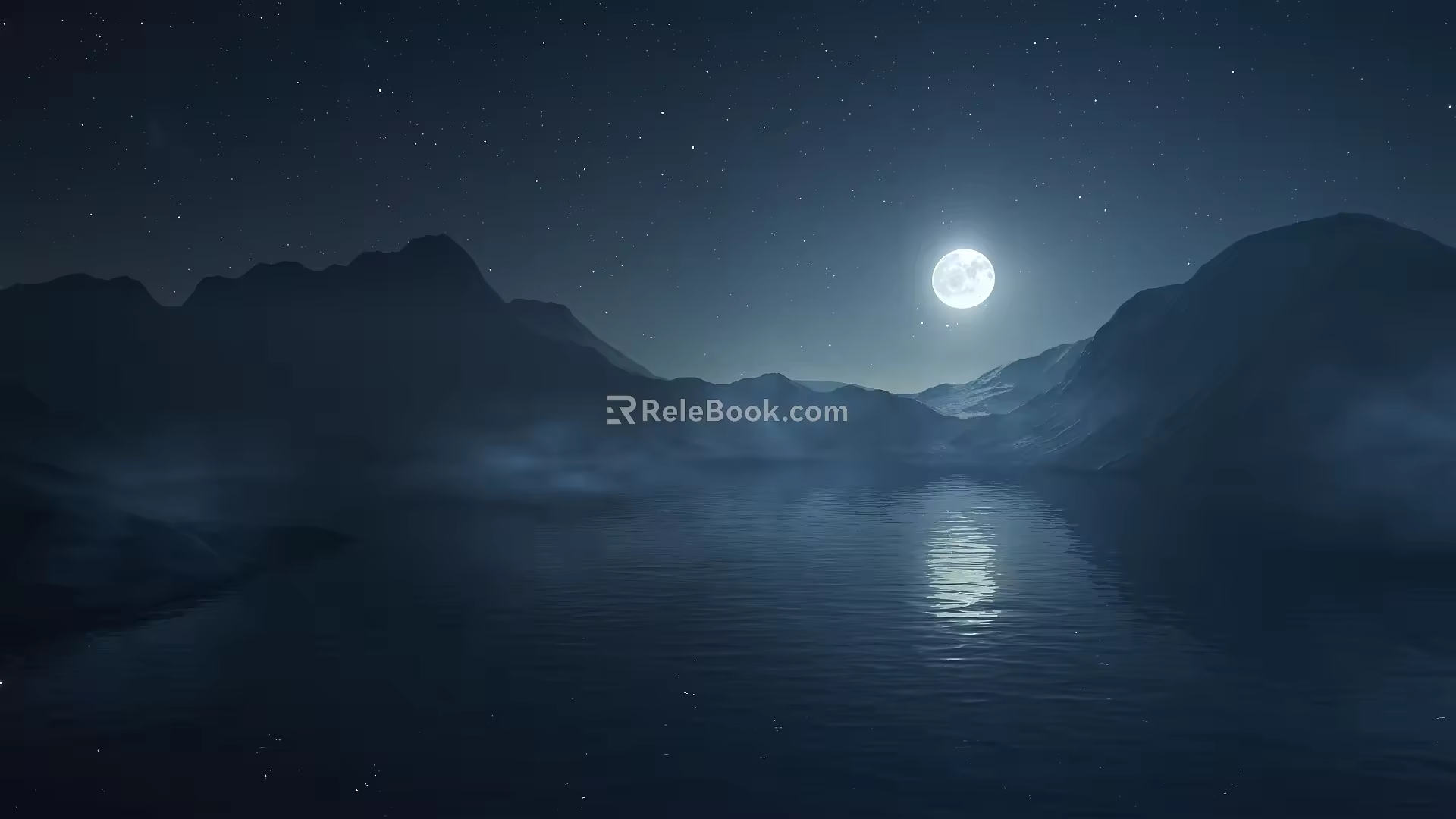 artistic conception landscape fog moon night view fog effect 3d model
