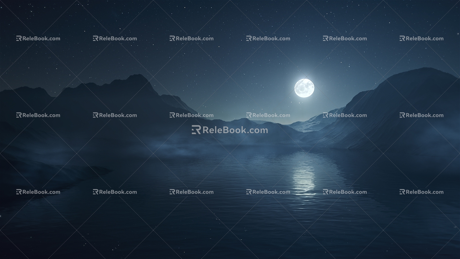 artistic conception landscape fog moon moon night view fog effect model