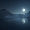 artistic conception landscape fog moon night view fog effect 3d model