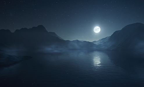 artistic conception landscape fog moon night view fog effect 3d model