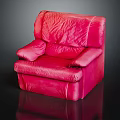 Pink Leather Single-seater Sofa With Armrest And Backrest Thick Design Shiny Surface Furniture