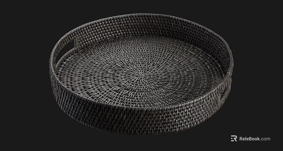 Stylish Living Room Decorative Black Woven Round Tray For Storage And 3d model 