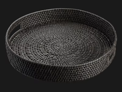 Stylish Living Room Decorative Black Woven Round Tray For Storage And 3d model
