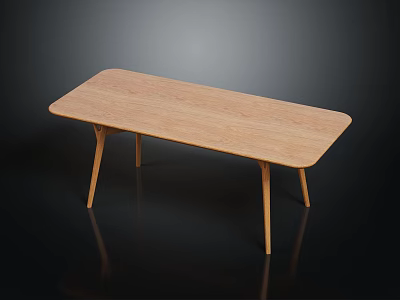 Minimalist Wooden Rectangular Table With Slim Legs And Smooth Natural Surface 3d model