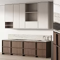Sleek Modern Kitchen Cabinets With Neutral Tones And Stone Backsplash 3d model