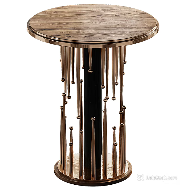 Modern Side Table With Round Wooden Top And Decorative Metal Frame Design 3d model 