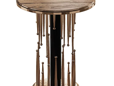 Modern Side Table With Round Wooden Top And Decorative Metal Frame Design 3d model