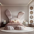 Cute Modern Kids Room Interior Design With Pink Bunny Ear Headboard And Circular Shelves