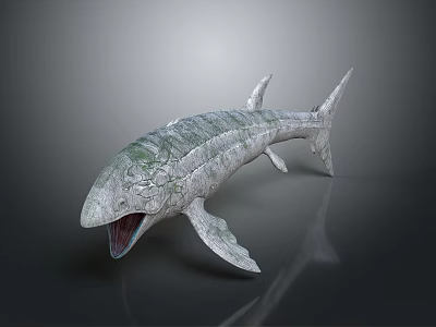 3D Model Of Prehistoric Fish With Open Mouth Textured Body Fins And Tail 3d model