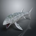 3D Model Of Prehistoric Fish With Open Mouth Textured Body Fins And Tail