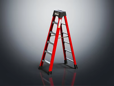 Red Step Ladder With Safety Platform And Anti Slip Feet Design 3d model