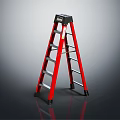 Red Step Ladder With Safety Platform And Anti Slip Feet Design