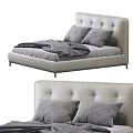 Modern Double Bed With Button Tufted Upholstered Headboard And Gray Bedding 3d model