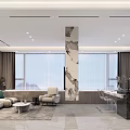 Modern Living Dining Room Interior With Marble Wall TV Sofa And Coffee Table