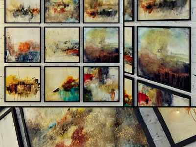 Colorful Abstract Oil Paintings With Framed Wall Art Collection Various Styles And Rich Hues 3d model