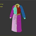 Stylish Unique Long Belted Robe With Blue Green White Geometric Pattern