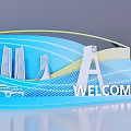 Popular City Landmarks Silhouette Photo Check In Spot With Blue Design And Welcome Sign