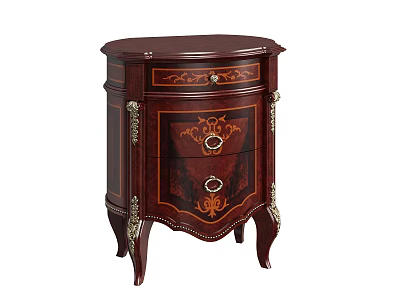 Elegant Antique Wooden Bedside Table With Ornate Carvings And Metal Accents 3d model