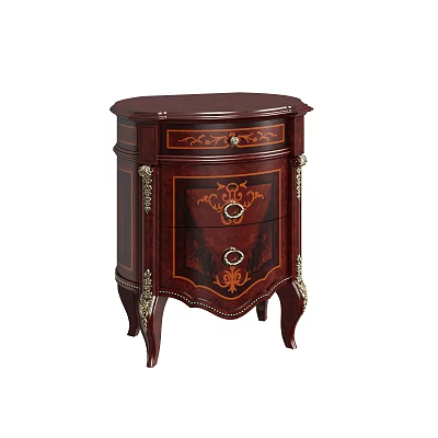 Elegant Antique Wooden Bedside Table With Ornate Carvings And Metal Accents 3d model