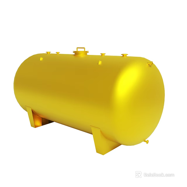 Yellow Cylindrical Storage Tank With Support Base And Top Fittings Structure 3d model 
