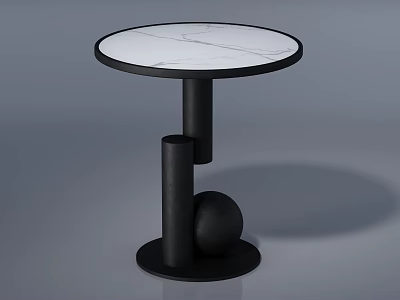 Elegant Modern Round Table With White Marble Textured Top And Black Base Cylindrical Spherical Design 3d model