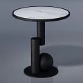 Elegant Modern Round Table With White Marble Textured Top And Black Base Cylindrical Spherical Design