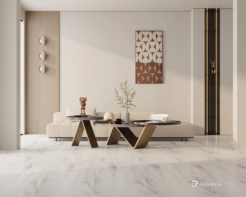 Modern Living Room Interior With Three-Seater Sofa Coffee Table Wall Art And Decorative Items 3d model 