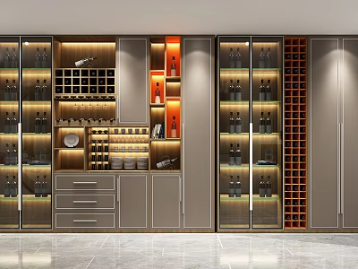 Elegant Modern Wine Cabinet With Glass Doors And Wine Bottle 3d model