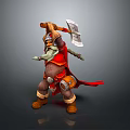 Bearded Man Warrior Holding Large Axe Wearing Red Cape And Armor 3d model