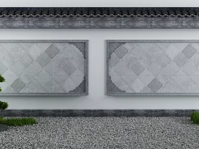 Building Exterior Wall With Traditional Roof Symmetrical Gray Stone Tiles And Geometric Patterns 3d model