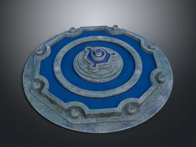 Circular Decorative Platform With Blue Center And Gray Ornamental Border 3d model