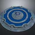 Circular Decorative Platform With Blue Center And Gray Ornamental Border