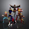 Group of Animated Superhero Characters in Dynamic Action Poses With Colorful Costumes