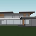 Modern Detached House Exterior With Large Glass Windows Green Lawn And Two Story Design