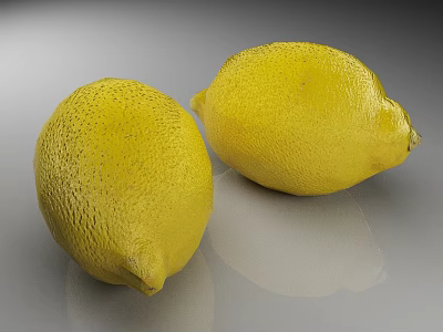 Two Fresh Yellow Lemons with Smooth Skin Placed on Gray Surface 3d model