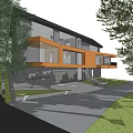 Modern Detached Villa With Glass Facade Terrace And Trees Surrounding Lawn