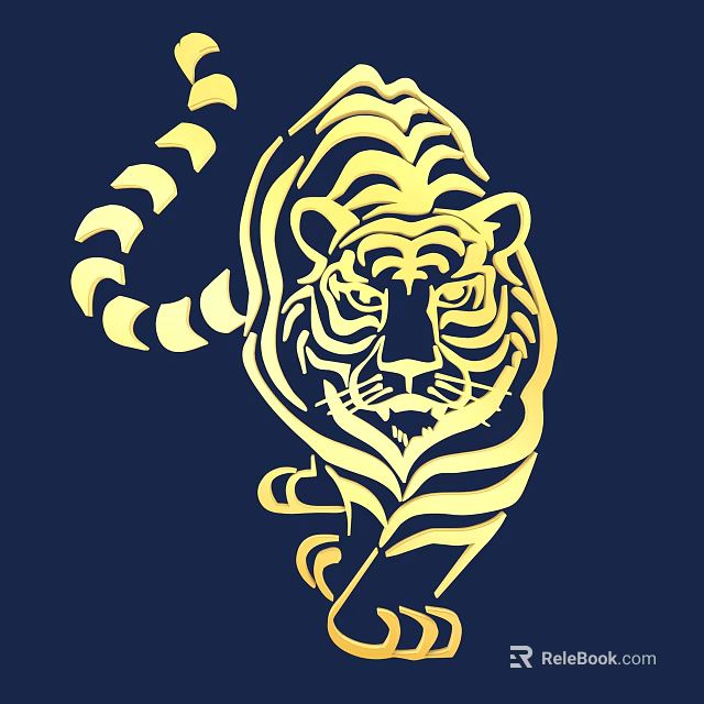 Golden Tiger Artistic Wall Decor With Navy Blue Background Design 3d model