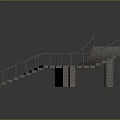 Symmetrical Modern Curved Staircase with Metal Railings Stone Steps and Supporting Pillar
