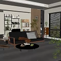 Middle Ancient Retro Home Living Room Home Living Room Sofa Coffee Table Combination Retro Bookshelf Side Table Corner Table 3d model
