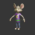 Cartoon Mouse Character Wearing Purple T Shirt Blue Jeans And Red White Sneakers